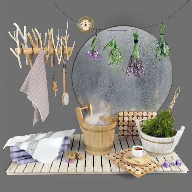 Set for bath sauna bathroom 3dsMax Model