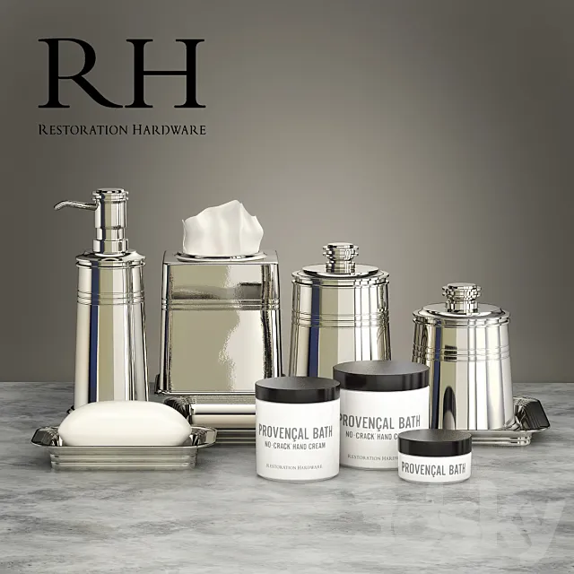 Set for bathrooms Restoration Hardware METAL APOTHECARY ACCESSORIES 3DSMax File