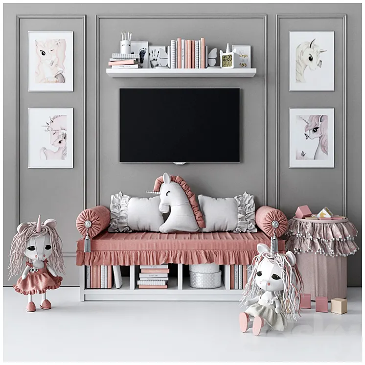 Set for decorating a children's room with unicorns 3DS Max