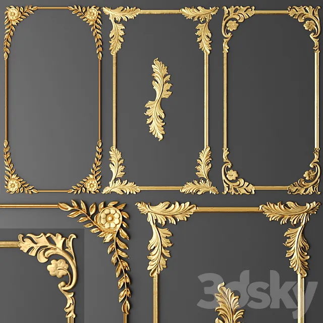 Set. frames. Stucco molding. Rosette. luxury. gold decor. carving. molding. stucco. ceiling. classical. frame 3DSMax File