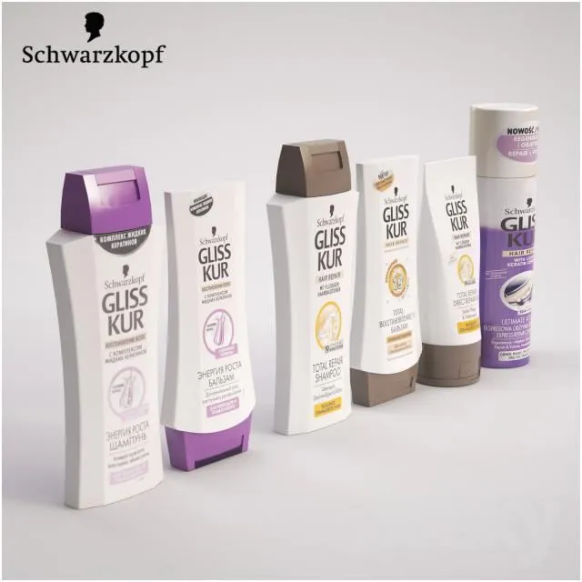Set Gliss Kur shampoo conditioner nail 3dsMax Model