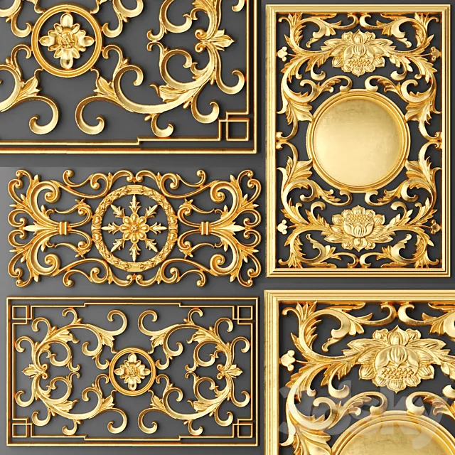 Set. Lattices. Classics. Stucco molding. Rosette. luxury. gold decor. carving. molding. stucco. ceiling. classical 3DSMax File