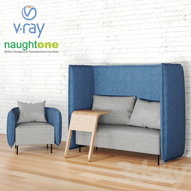 Set Naughtone: Cloud sofa armchair and Riley table 3DS Max Model
