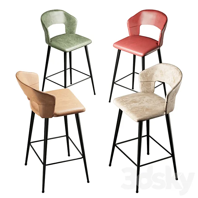 Set of 2 Modern Leather 26”Counter Stool 3DSMax File