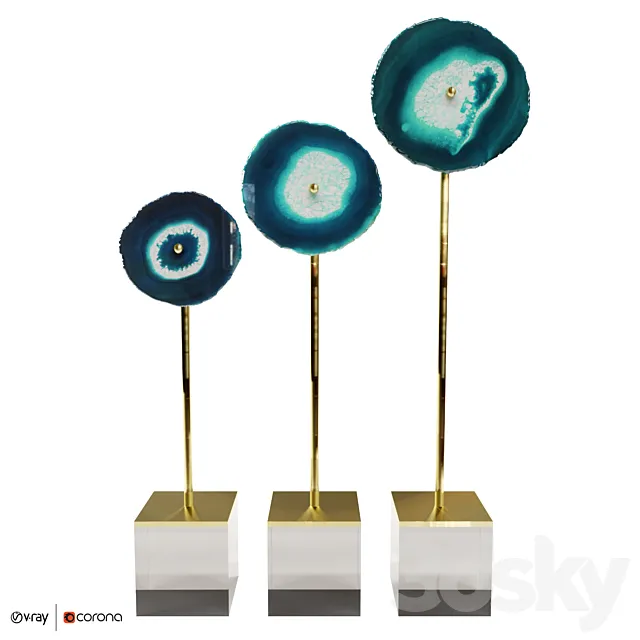 Set of 3 statuettes AGATE DESIGN blue 3DS Max Model