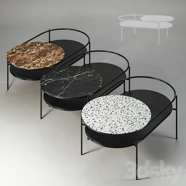 Set of 3 Woud Verde Coffee Tables 3DS Max