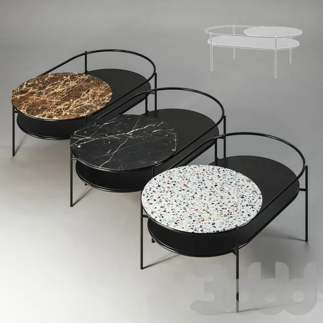 Set of 3 Woud Verde Coffee Tables 3dsMax Model