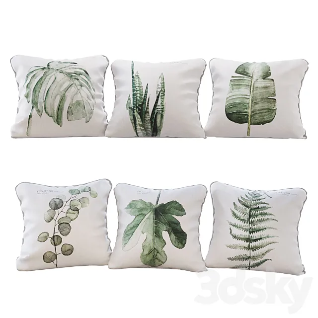 Set of 6 pillows with Urban Botanic 01 print 3ds Max