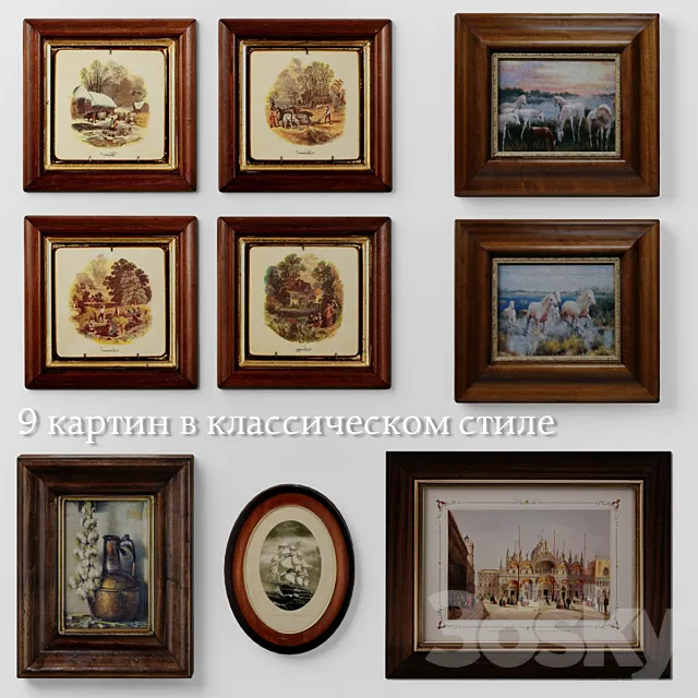 Set of 9 paintings in classical style 3DS Max Model