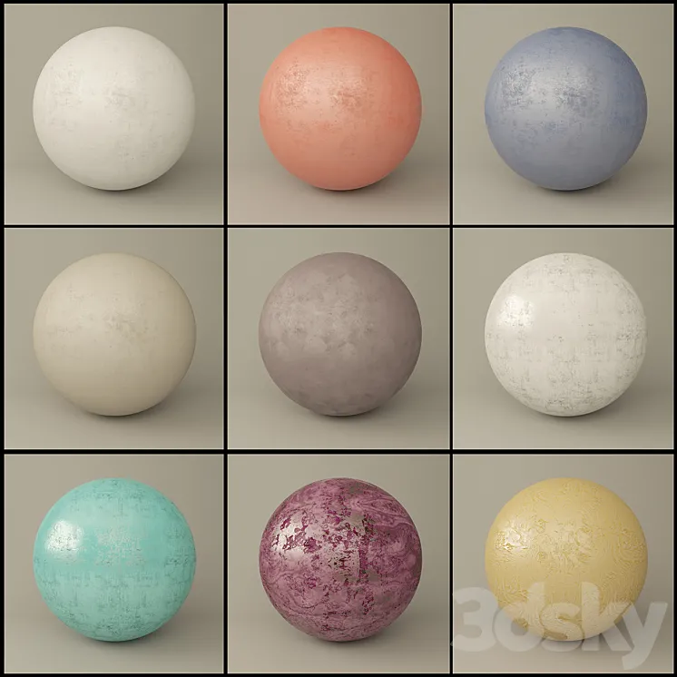 Set of 9 plaster materials 3DS Max