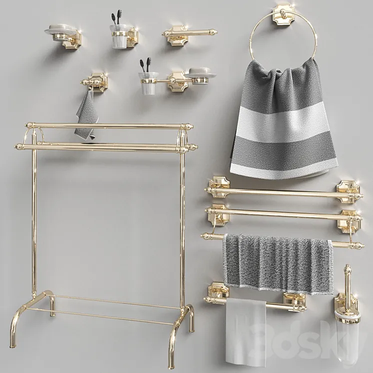 Set of accessories for the bathroom Berkley Gold Gaiamobili 3DS Max