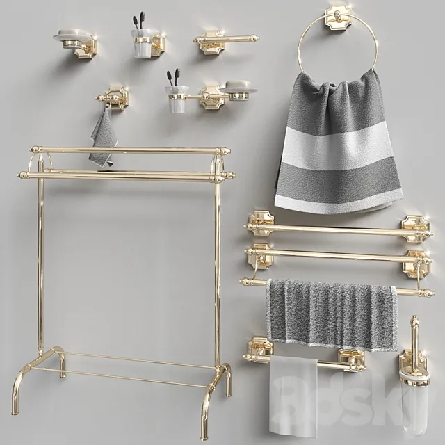 Set of accessories for the bathroom Berkley Gold Gaiamobili 3DSMax File