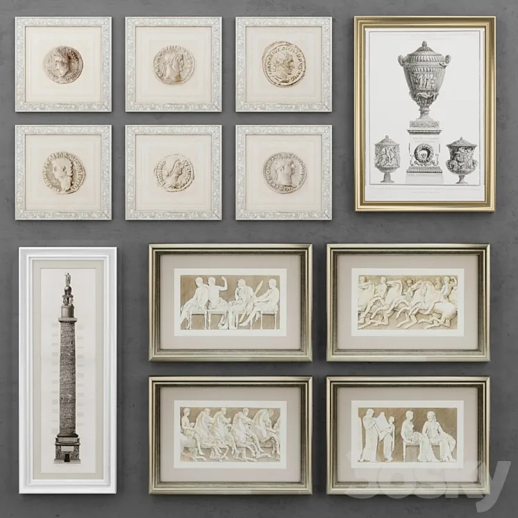 Set of antique paintings 3DS Max