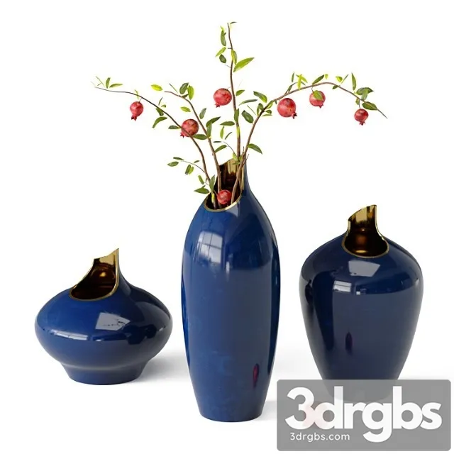 Set of Artipeches Akya Vases With Pomegranate Branches 3dsmax Download