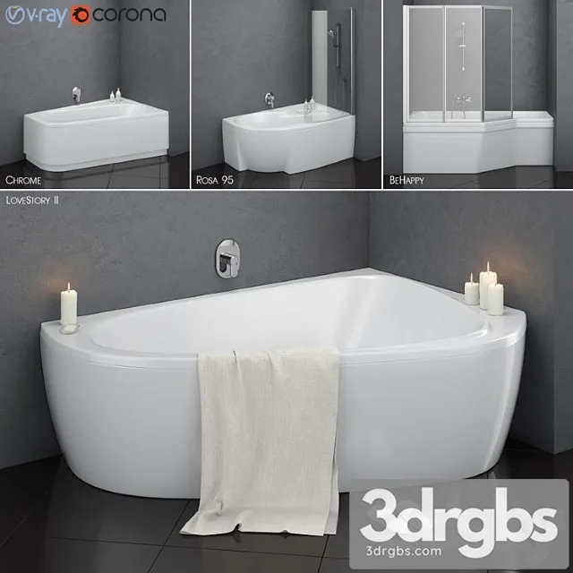 Set of Asymmetric Baths Ravak Set 14 Lovestory ii Chrome Rosa 95 Behappy 3dsmax Download
