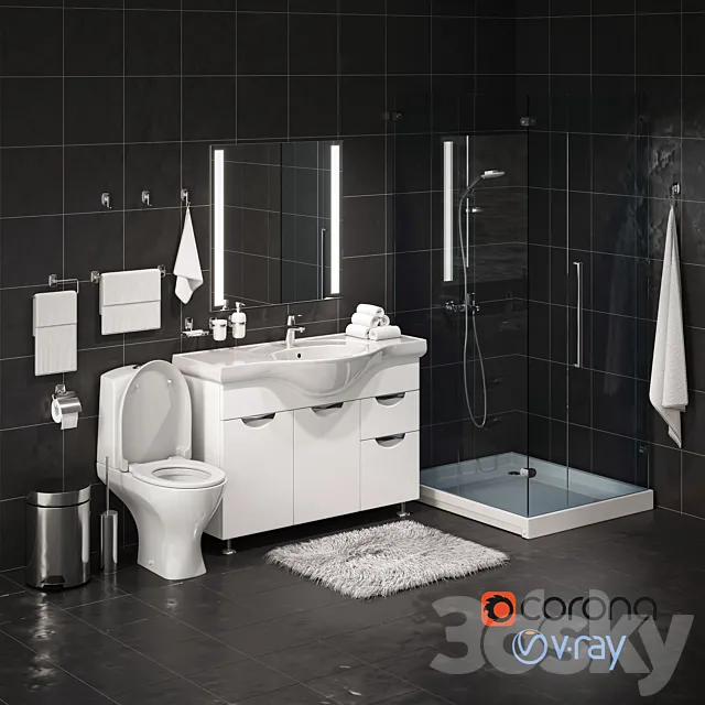 Set of bathroom equipment and accessories for bathrooms 3DS Max Model