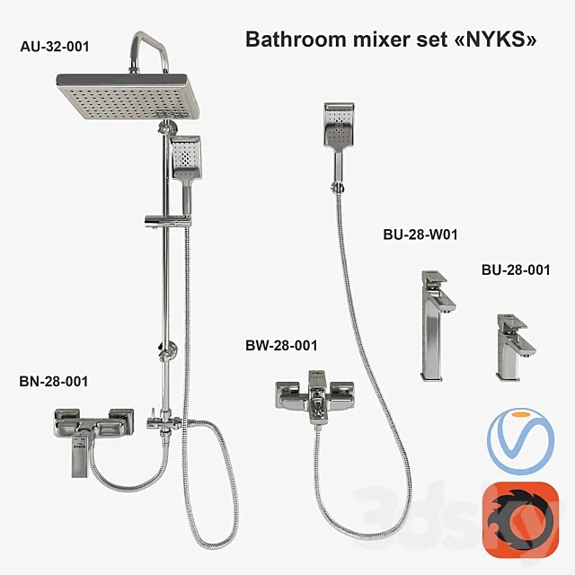 Set of bathroom faucets Invena NYKS 3ds Max