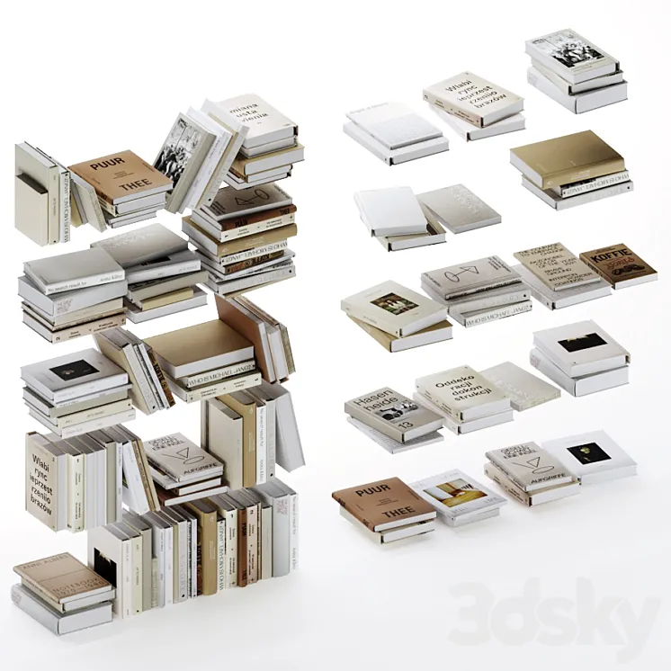 Set of beige and white design and art books vol3 3DS Max