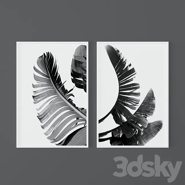 Set of black and white tropical prints 3ds Max