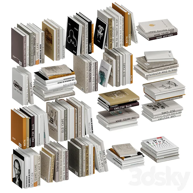 Set of books in beige color 3DS Max Model