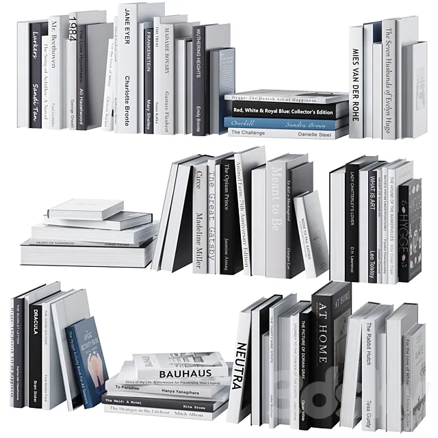 Set of books in gray tones 3DSMax File