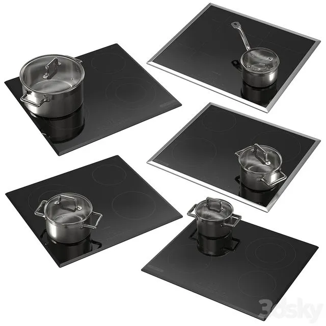 Set of Bosch hobs with cookware 002 3dsMax Model