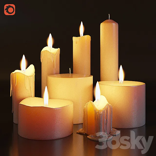 Set of burning candles 3DS Max Model