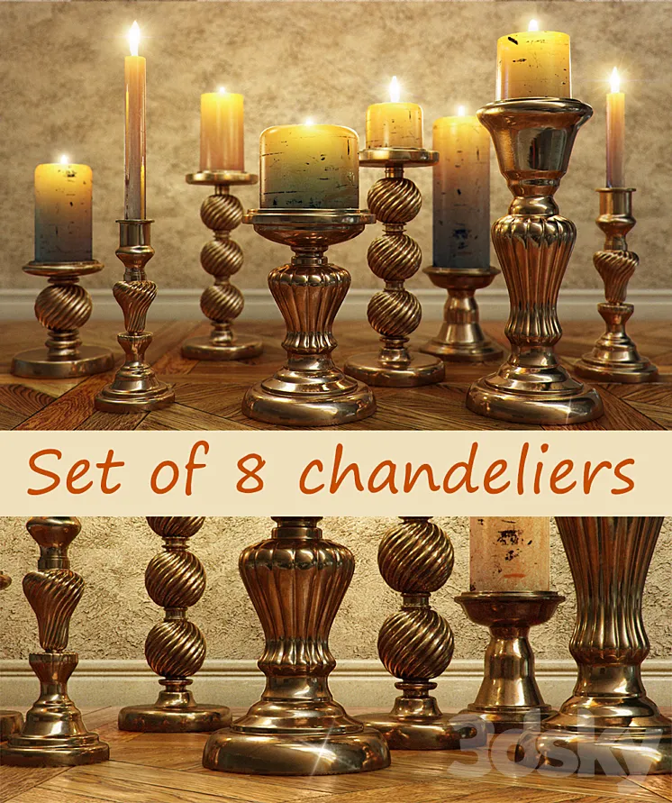 Set of chandeliers with candles 3DS Max