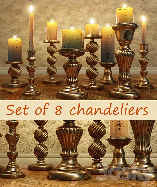 Set of chandeliers with candles 3DSMax File