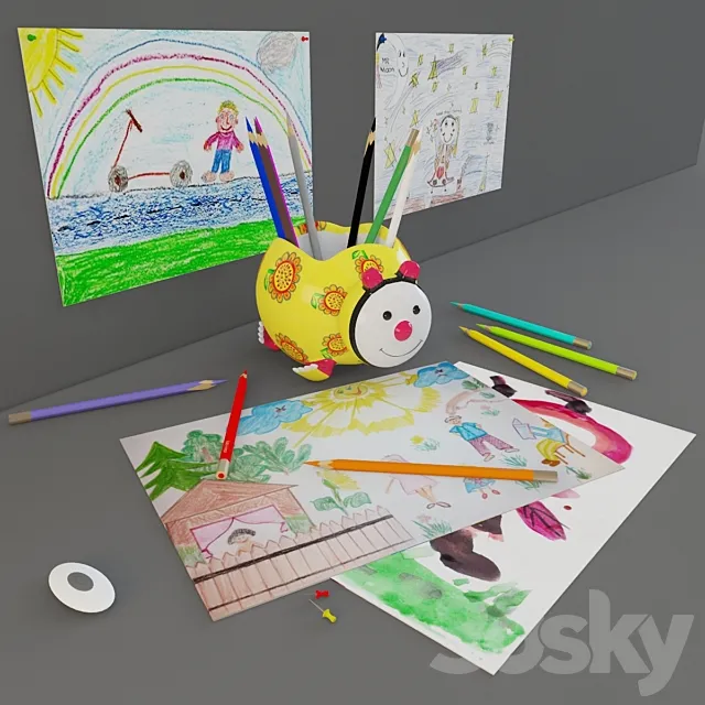 set of children’s drawing 3DSMax File