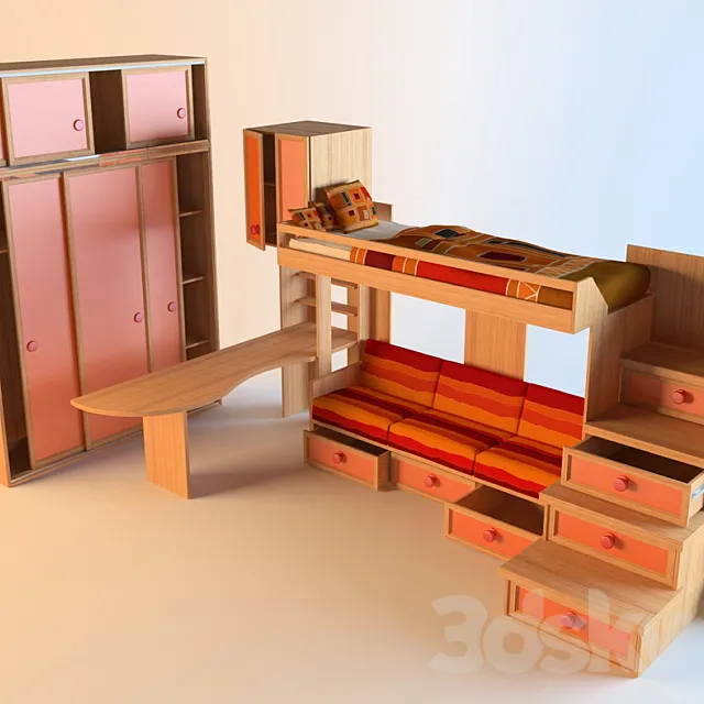set of children’s furniture (cabinet & bed children) 3DSMax File