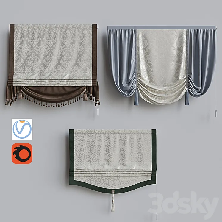 Set of classic roman curtains 3 3DS Max