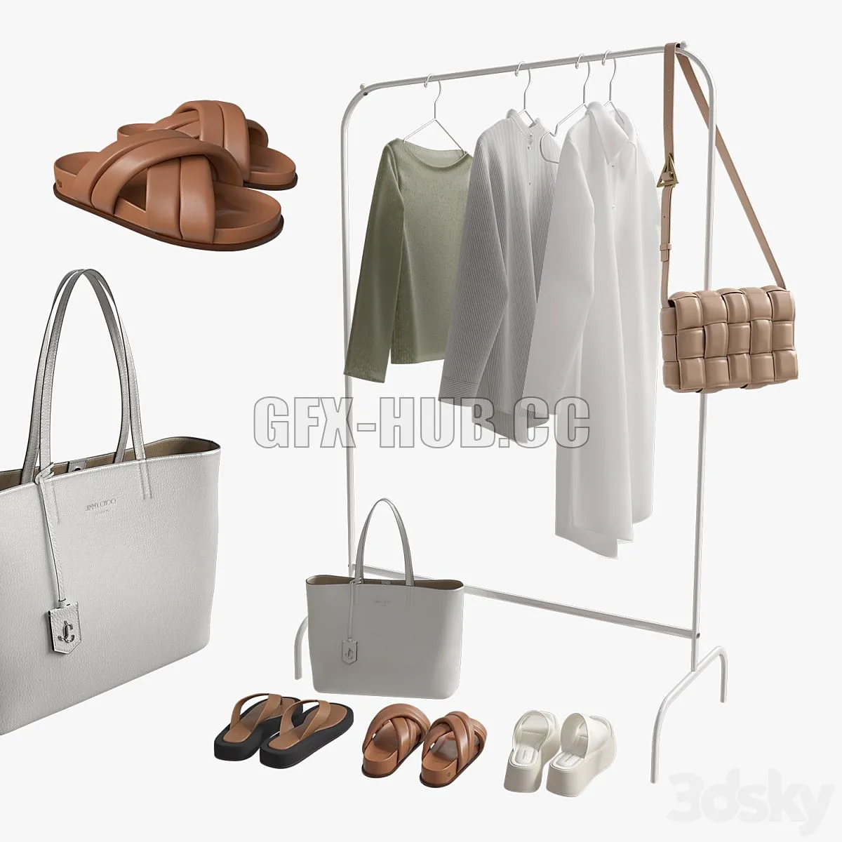 Set of clothes shoes and bag 3dsMax Model