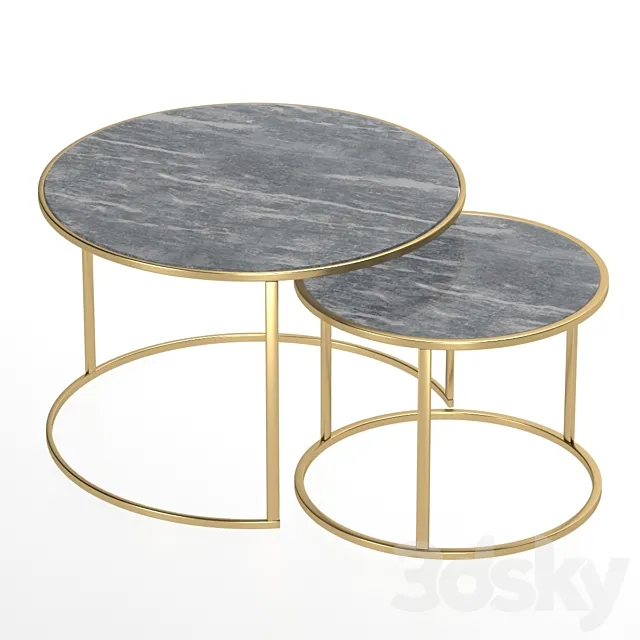 Set of coffee tables in marble BLACK MARQUINA 3DS Max Model