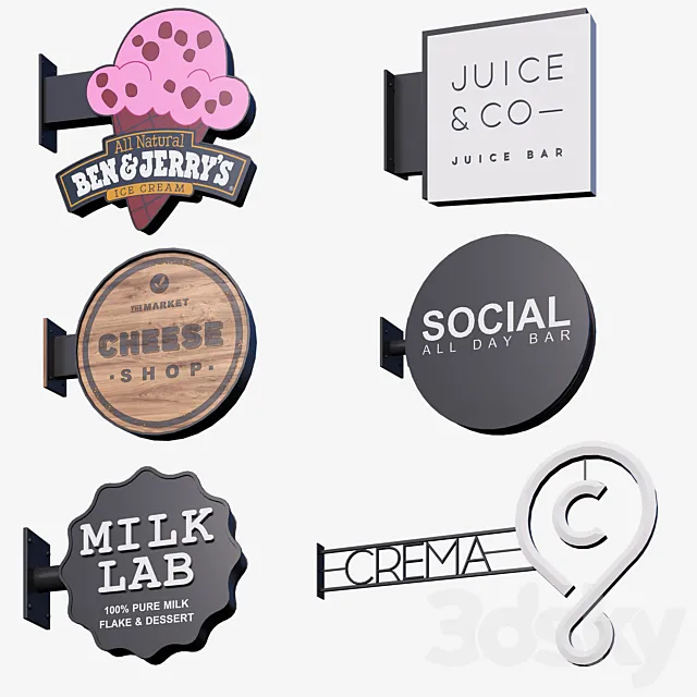 Set of console signs for cafes and shops 3DS Max Model