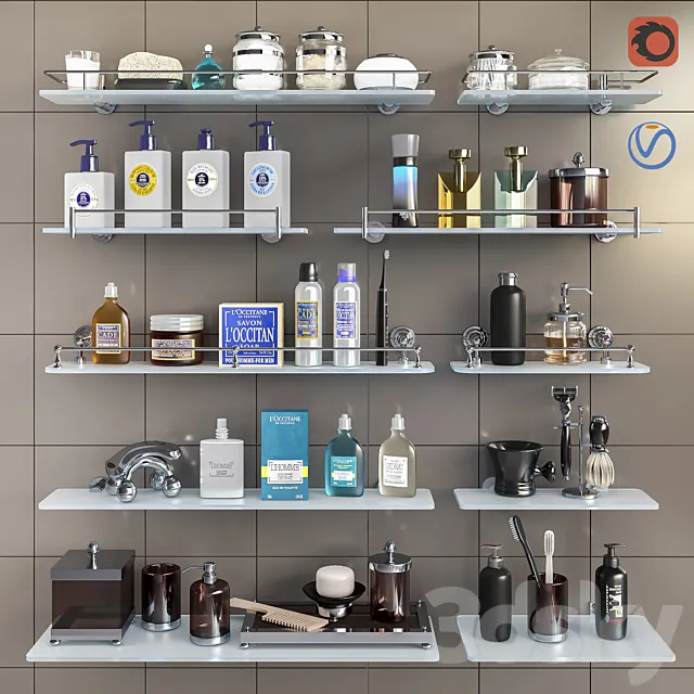 Set of cosmetics accessories and shelves for bathroom set 3 3DS Max Model