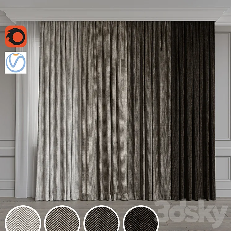Set of curtains 90 3DS Max