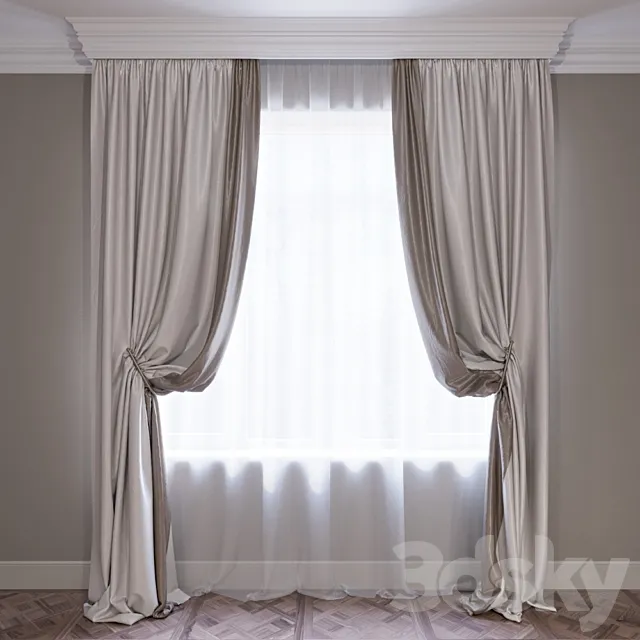 Set of curtains (curtains with pick-ups and tulle) 01. 3DSMax File