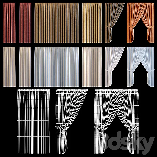 Set of curtains for windows of the exterior 3ds Max