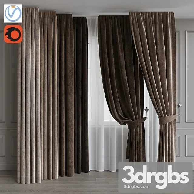 Set of curtains from velvet 37. beige gamut 3dsmax Download