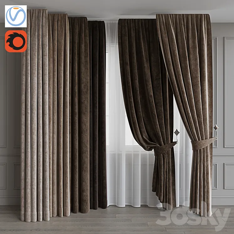 Set of curtains from velvet 37. Beige gamut 3DS Max