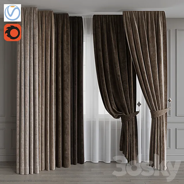 Set of curtains from velvet 37. Beige gamut 3DSMax File