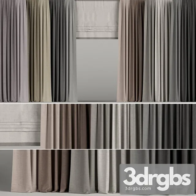 Set of Curtains in Different Colors With Roman Blinds 3dsmax Download