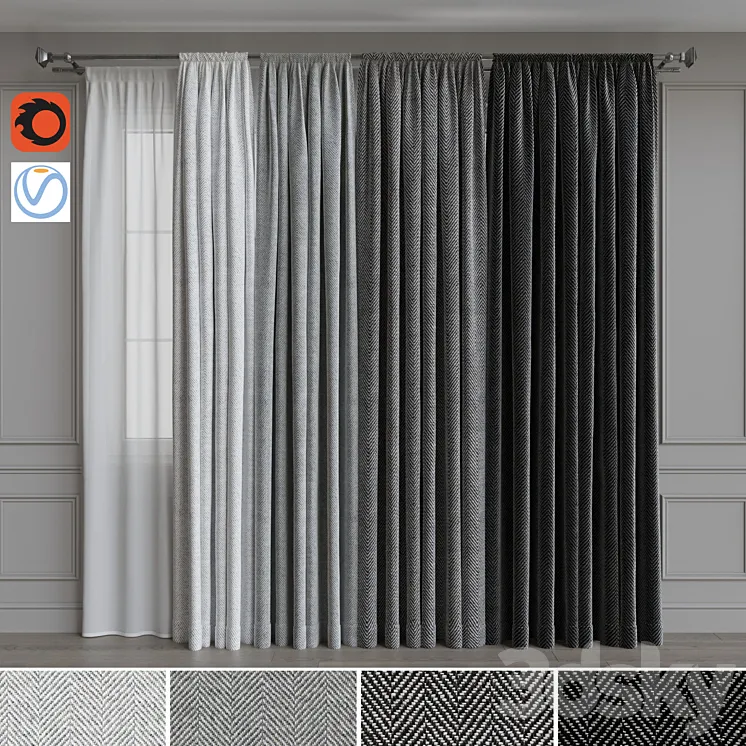 Set of curtains on the cornice 20. Gray range 3DS Max