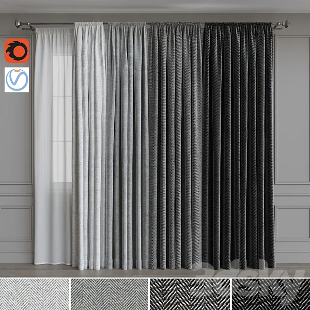 Set of curtains on the cornice 20. Gray range 3DSMax File