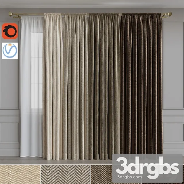 Set Of Curtains On The Cornice 21 Beige Gamut 3dsmax Download