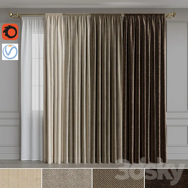 Set of curtains on the cornice 21. Beige gamut 3DSMax File