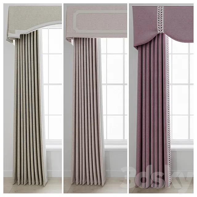 Set of curtains with a lambrequin 3ds Max