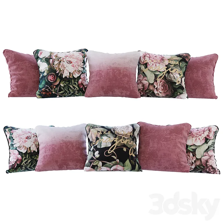 Set of cushions cherry gradient and flowers 02 (Pillows cherry gradient and flowers 02 YOU) 3DS Max