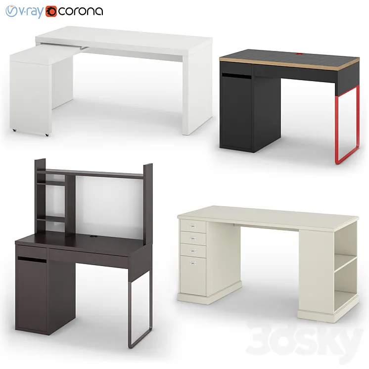 Set of desks IKEA set 2 3DS Max